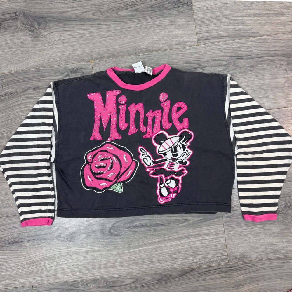Vintage 90s Disney Mickey & Co JG Hook Minnie Mouse Sequin LS Shirt Girls 10/12